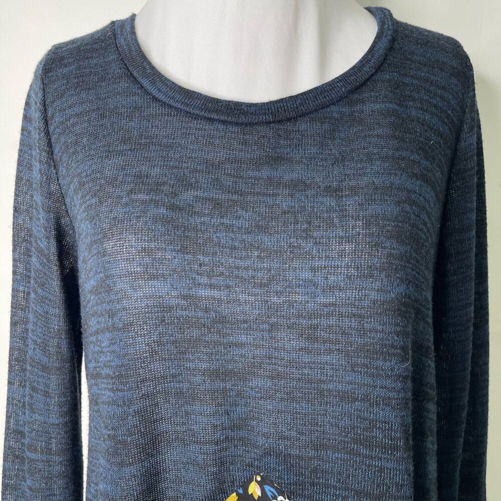 Poeme Women's Navy Blue Floral Long Sleeve Crewneck Blouse Size Medium - Picture 2 of 11